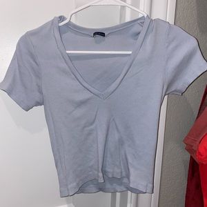 Brandy Melville light blue v-neck cropped tee